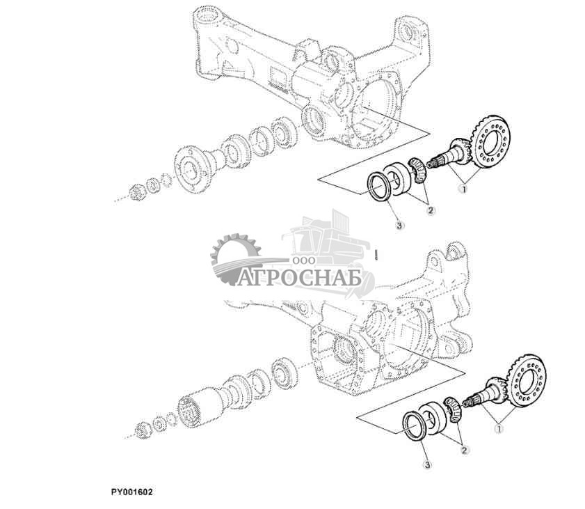 Коническая зубчатая передача, мост MFWD (745, с или без TLS) 